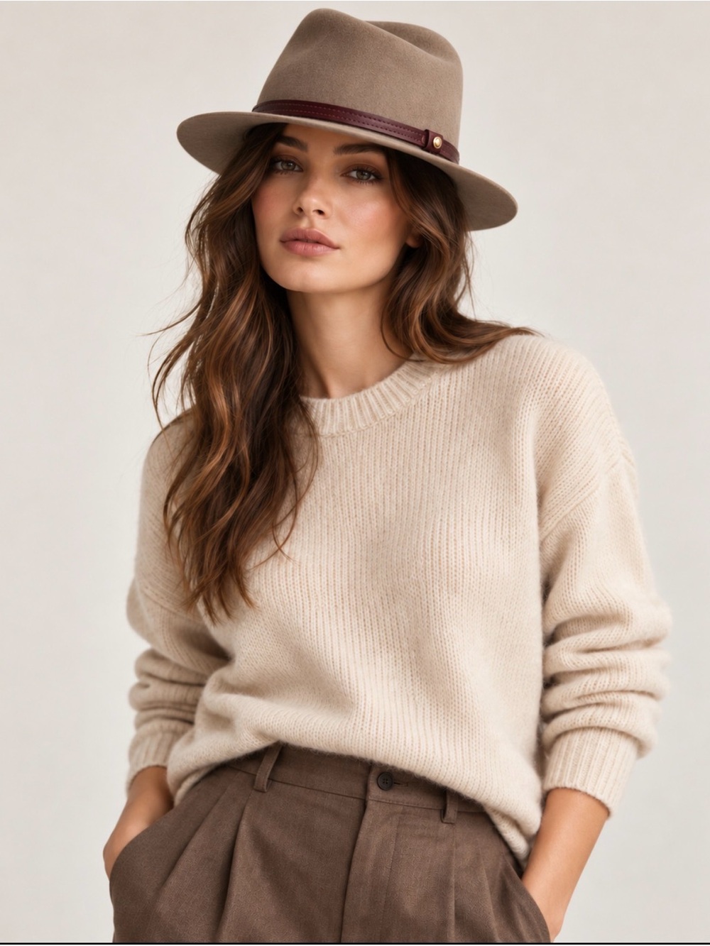 Rag & Bone Wool Wide Brim Fedora Hat Brown Taupe Size M NWOT